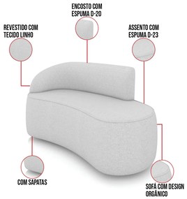 Sofá 2 Lugares Orgânico 140cm Morgan e 2 Poltronas Lua Linho D03 - D'Rossi - Cinza