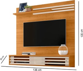 Painel TV 55 Pol 136cm Bancada Suspensa para Sala Briven Cinamomo/Off White M20 - D'Rossi