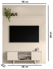 Painel TV 65 Pol 179cm Ripado Valen e Rack Bancada Korelli Calacata/Off White M20 - D'Rossi