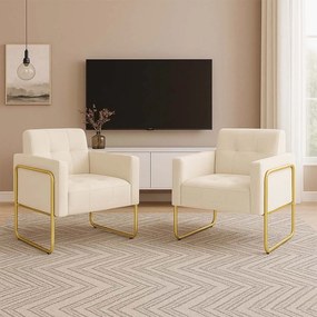 Poltrona Sala Industrial Alta Tubo Dourado Kit 2 Elisa Suede D03 - D'Rossi - Bege