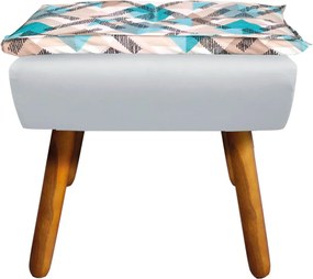 Kit 01 Namoradeira com 02 Poltronas e 02 Puffs Opala Composê Suede com Estampado Traçado Azul D33 Pés Palito Castanho - Cinza