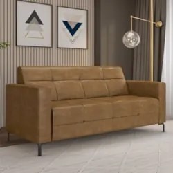 Sofá 2 Lugares 160cm Pés Metálicos Sallin Sintético Camel Z08 - Mpozen