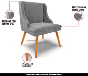 Poltrona Decorativa Pés Palito de Madeira Firenze Linho Grafite/Natural G19 - Gran Belo