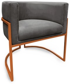 Poltrona Decorativa Base Metal Bronze Luna Veludo Cinza - Sheep Estofados - Cinza