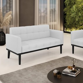 Poltrona Namoradeira Decorativa Karen Pés Fixo em Madeira Preto Linho Cinza G19 - Gran Belo