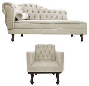 Kit Diva Recamier Diana 130cm Lado Direito e 01 Poltrona Classic Linho - ADJ Decor