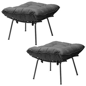Kit 2 Puff Decorativo Sala de Estar Abel Pés Preto Suede Cinza G41 - Gran Belo