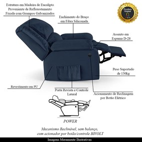 Poltrona do Papai Reclinável Sala de Cinema Madrid Power Elétrica PU Azul  G23