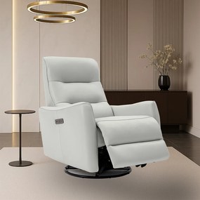 Poltrona do Papai Reclinável Elétrica Sala de Estar Plaza USB e USB-C Gira Balança Couro Branco Gelo G40 - Gran Belo
