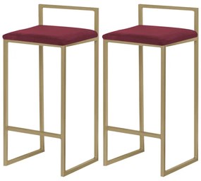 Kit 2 Banqueta Decorativa Selena Base Gold Suede Bordô G41 - Gran Belo