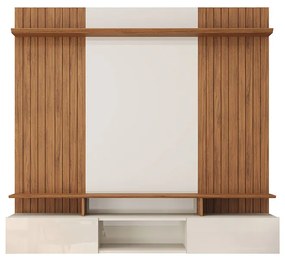 Painel Suspenso Ripado Decorativo Vilgax TV 65" Portas Basculantes OffWhite/Freijó G18 - Gran Belo