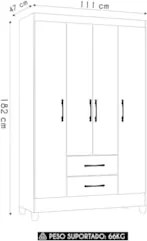 Guarda Roupa Solteiro 111cm 4 Portas Évora Z17 Branco - Mpozenato