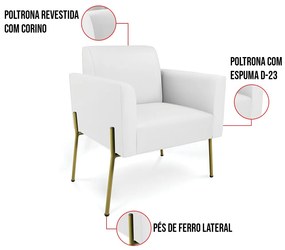 Poltrona Pé de Ferro Dourado Kit 2 para Sala Marisa Corino D03 - D'Rossi - Branco