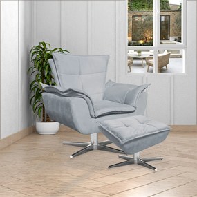 Puff Decorativo Base Giratória Cromada Charger Suede Cinza G19 - Gran Belo