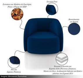Poltrona Decorativa Sala de Estar Clarke Veludo Azul G45 - Gran Belo