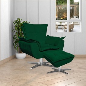 Puff Decorativo Base Giratória Cromada Charger Suede Verde G19 - Gran Belo