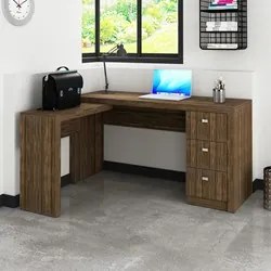 Mesa Em L Para Escritório 3 Gavetas ME4101 Nogal - Tecno Mobili
