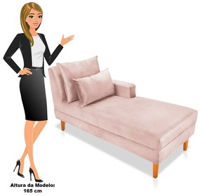 Divã Chaise Chloe 160 cm Veludo Pés Chanfrado Castanho M11 - D'Rossi - Rose