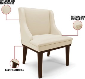 Cadeira de Jantar Liz Corino Base Fixa Madeira Tabaco D03 - D'Rossi - Bege