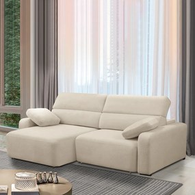 Sofá Decorativo Sala de Estar Ibiza 3 Lugares 220cm Reclinável e Retrátil Bouclê Bege Claro G89 - Gran Belo