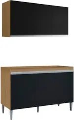 Armário Andréia e Balcão Sem Tampo 120cm Manu Preto/Amêndoa - AJL Móve