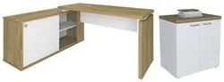 Mesa Escrivaninha em L Sharp e Balcão 70cm 2 Portas Tok A06 Olmo/Branc
