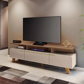 Rack para Sala Bancada de TV 70 Pol 200cm Zuri 2.0 H01 - D'Rossi - Off White e Castanho