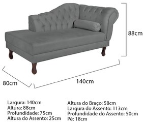 Recamier Diana 140cm Lado Esquerdo Corano Cinza - ADJ Decor