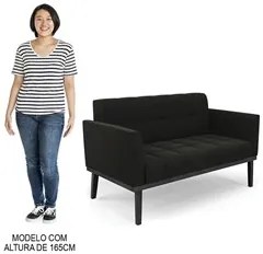 Sofá Namoradeira e 1 Poltrona Base Madeira Preto Ana Suede Preto - Ibi