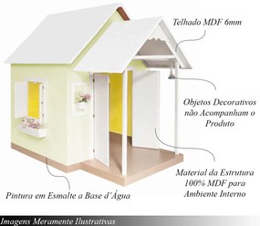 Casinha de Brinquedo Artesanal MDF com Telhado Branco/Amarelo L12 - Gran Belo