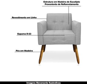 Poltrona Decorativa Pés Palito Karen Linho Cinza G19 - Gran Belo