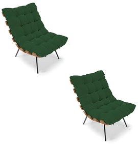 Kit 02 Poltronas Costela Veludo Base Metálica Preto M11- D'Rossi - Verde
