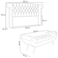 Cabeceira Cama Box Queen 160cm Provença e Recamier Veneto Z37 Sintétic