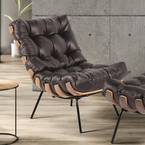 Poltrona Costela Couro Base Metálica Preto - D'Rossi - Marrom