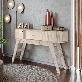 Aparador de Sala Pés Retrô de Madeira 136cm Fiorano M20 - D'Rossi - Calacata e Off White