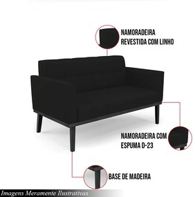 Poltrona Namoradeira Decorativa Karen Pés Fixo em Madeira Preto Linho Preto G19 - Gran Belo