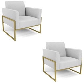 Kit 2 Poltronas Base Industrial Alta Dourado Marisa Linho - A05 Cinza