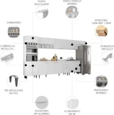 Armário de Cozinha Com Tampo CP06 390cm Pérola Branco Z34     - Mpozen