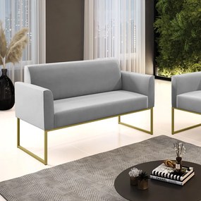 Sofá Namoradeira Base Industrial Dourado Marisa Suede Cinza D03 - D'Rossi