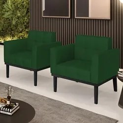 Poltrona Base Madeira Preto Kit 2 Ana Veludo Luxo Verde - Ibiza