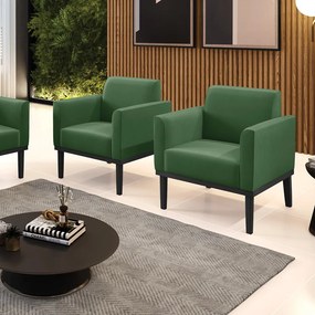 Kit 2 Poltronas Decorativas Isabella Pés Fixo em Madeira Preto Suede Verde G19 - Gran Belo
