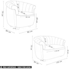 Sofá 2 Lugares 150cm e Poltrona Lykan Sintético Caramelo Z32 - Mpozena