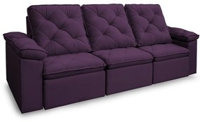 Sofá Reclinável Retrátil 3 Lugares 290cm Verus Veludo Roxo - Sheep Estofados - Púrpura