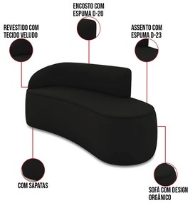 Sofá 3 Lugares Orgânico 180cm Morgan e Poltrona Lua Veludo Preto D03 - D'Rossi