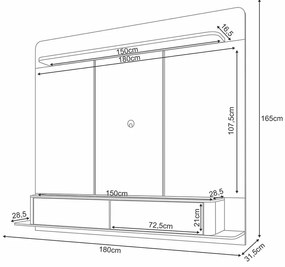 Painel TV 70 Pol 180cm Bancada Suspensa Sarah H01 - D'Rossi - Off White e Cinamomo