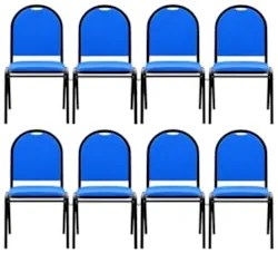 Kit 8 Cadeiras Hoteleiras Auditório Empilhável Sintético Z33 Azul - Mp