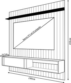 Painel Sirius Ripado 180cm para TV até 65 com Ripado MDF Freijo/OffWhite G11 - Gran Belo