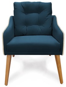 Poltrona Decorativa Delta Pés Palito Corano Bege / Veludo Azul - Sheep Estofados - Azul escuro