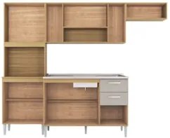Armário de Cozinha Compacta e Balcão para Pia sem Tampo 244cm Livy Z46