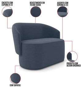 Sofá Namoradeira com Poltrona e Puff Orgânico Sala Malu Suede M11 - D'Rossi - Azul Marinho
